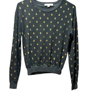 Spiritual Gangster Gray Sweater with Gold Hamsa Hand Print, NWOT, SMALL